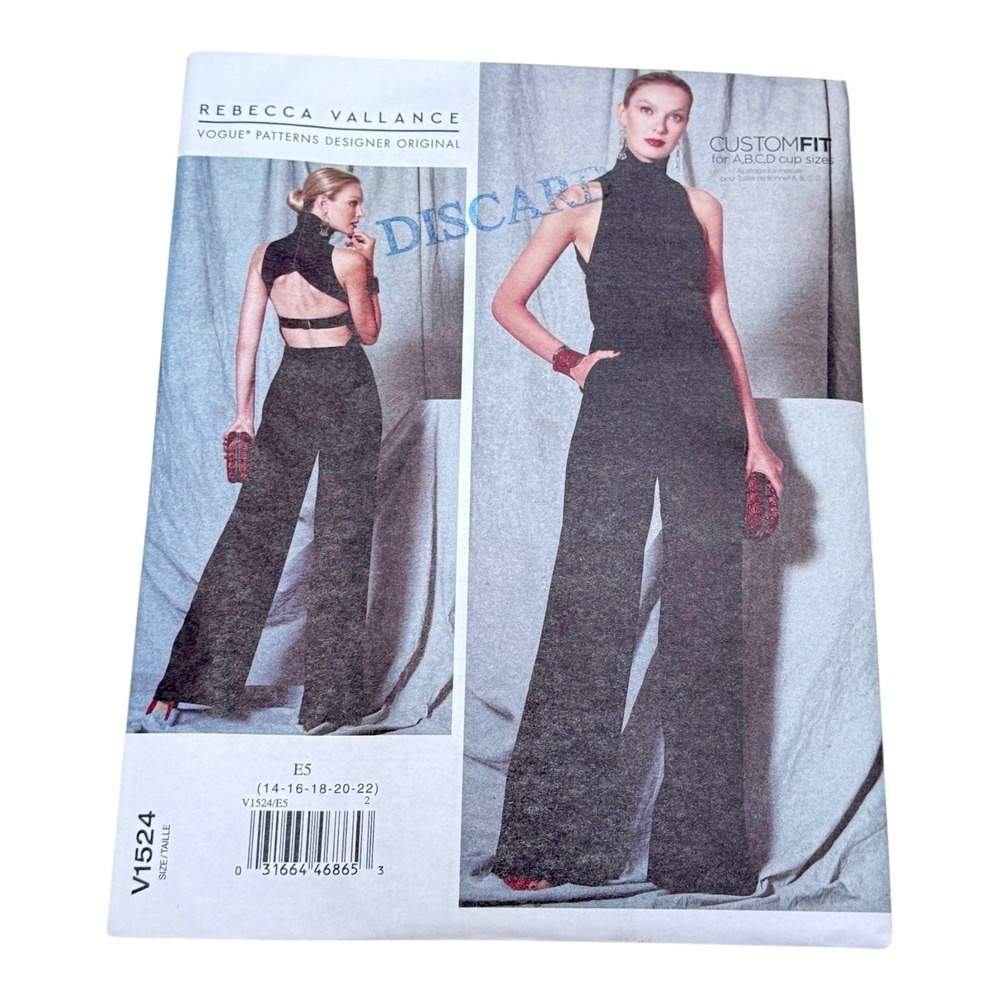 Vogue Rebecca Vallance Jumpsuit Size 14-22 V1524 Halter Open Back New‎ Uncut